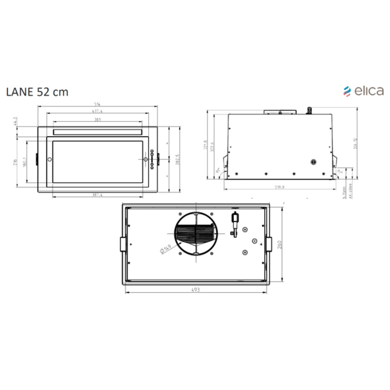 Elica Lane IX/A/52 - Zabudovateľný digestor 52 cm - Nákres